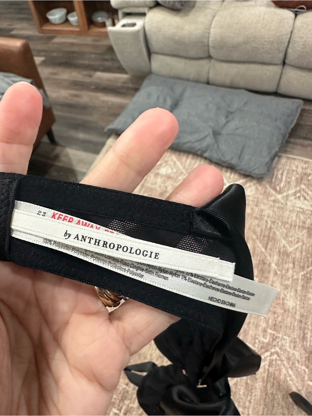 NWT BY ANTHROPOLOGIE BOW-SHOULDER MESH TRIANGLE BRA- SIZE Small Lingerie Black - Picture 8 of 10